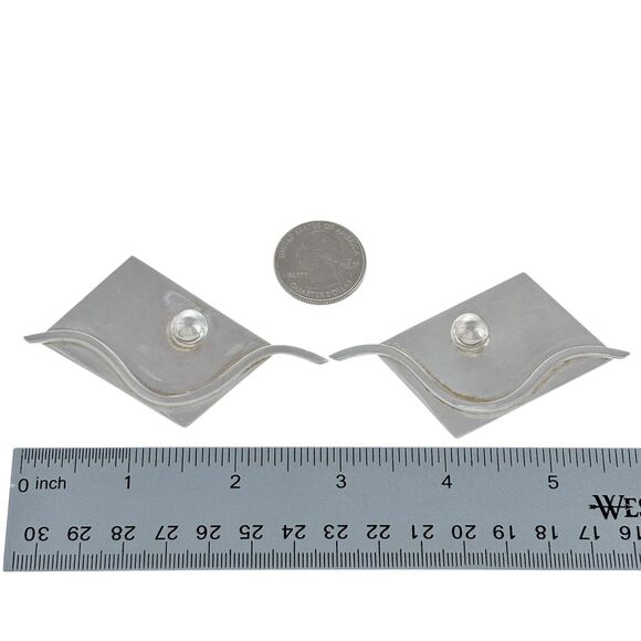 Midcentury Beshara Youkakim Karmy Sterling Silver 925 Abstract Clip On Earrings - Picture 6 of 6